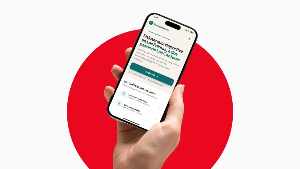 Mi web no trae clientes: ejemplo de web de fisioterapia en un móvil con título claro y botón Pedir cita